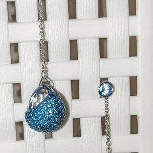 BRAND NEW Swarovski Crystal Long-Drop Blue/Teal Pear-Shaped Earrings